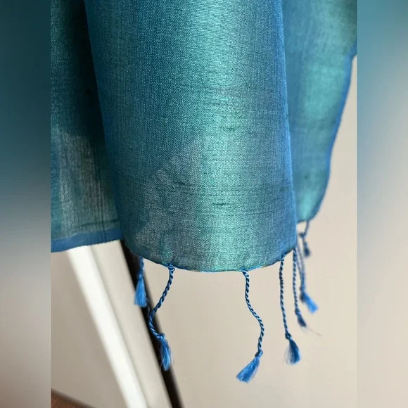 NWT Fabindia Handwoven 100% Silk Wrap Dupatta Stole Scarf Turquoise Teal Blue